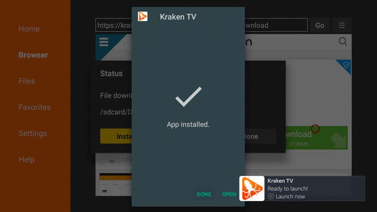 Kraken TV is installed on FireStick