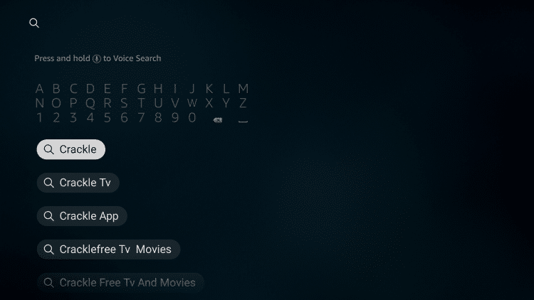 Type and Search for Crackle on FireStick