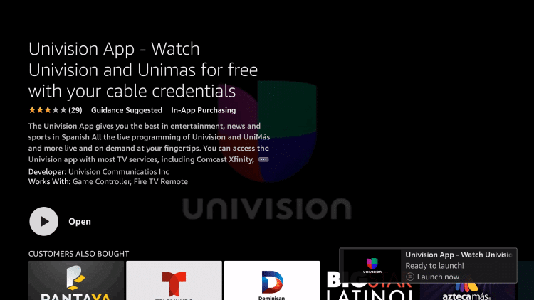 Once installed, you can launch univision from your FireStick home screen and enjoy.