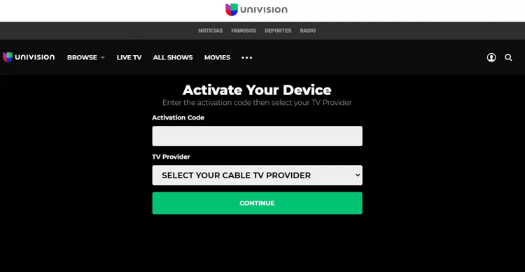 Type the Activation code and choose your cable TV provider.