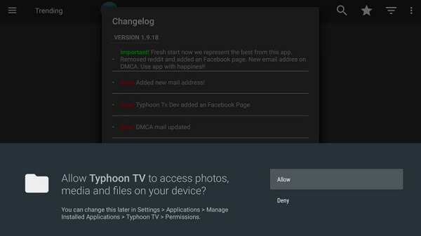 Allow access to Typhoon TV to media files