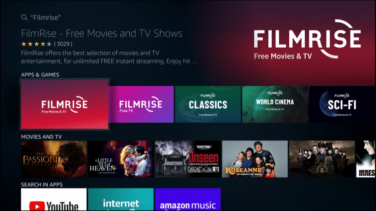 Select FilmRise under apps & games category