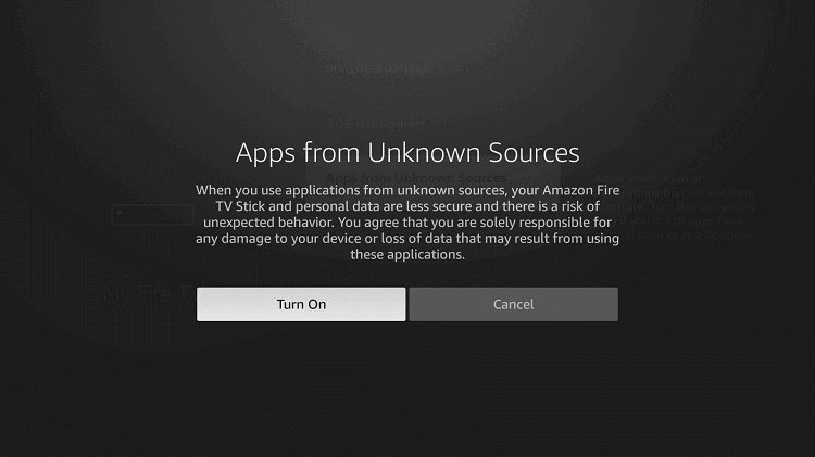 Select "Applications from Unknown Sources" and then "Turn On."