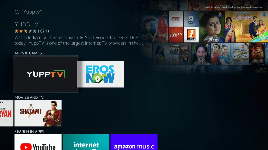 Select YuppTV under Apps & Games Category