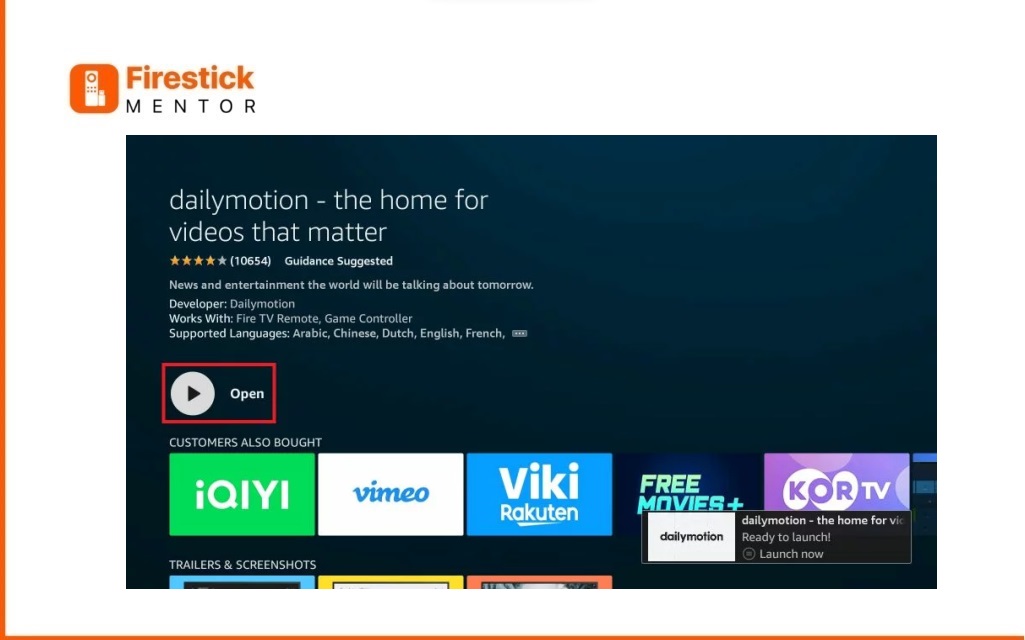 Step 4 Installation Guide for Daily motion for FireStick